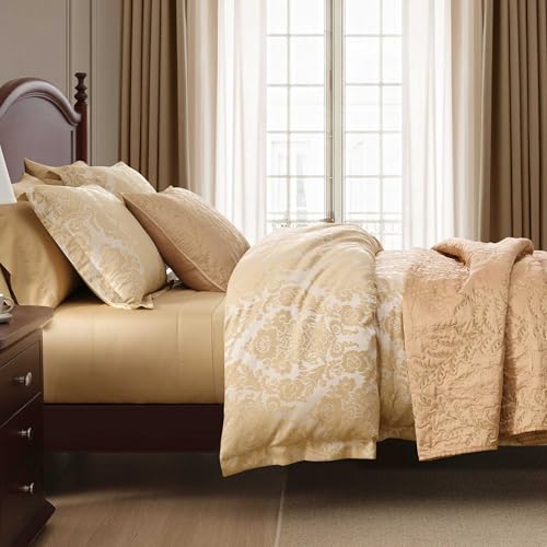 Image of Martha Stewart - Queen Size Quilt Set, Soft & Smooth Sateen Bedding with a Light and Breathable Feel, 3 Piece Bed Set with Matching Pillowcases (Fern Embroidery Beige)
