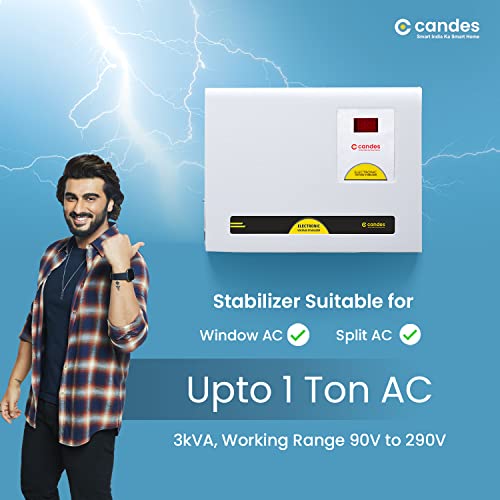 Image of Candes Crystal 3kVA for 1 Ton AC -90V to 290V Voltage Stabilizer with Wide Working Range Best for Inverter AC, Split AC or Windows AC Upto 1 Ton (Grey) 3 Years Warranty
