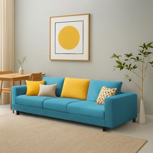 Image of Galib 3 Seater Sofa Set for Living Room (Turquise Fabric) Premium Fabric Sofa Set