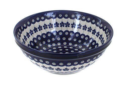 Blue Rose Polish Pottery Flowering Peacock Medium Serving Bowl #TOP3
