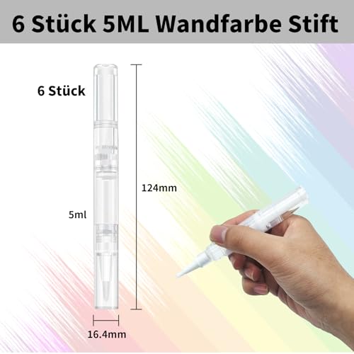 HavaCue 6 Stück Ausbesserungsstifte 5ml Transparent Touch Up Paint Pen Wandfarbe Stift,Befüllbare Pinselstifte Für Trockenbau Wandschränke Möbel Holz Möbel