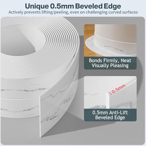 Image of Dstorelhp 2PCS Caulk Tape, White Marble, 1.5 inch x 10.5Ft | Waterproof, Self Adhesive, Peel and Stick, For Countertop Bathroom Toilet Bathtub Sink Shower Wall Trim, Easy to Install