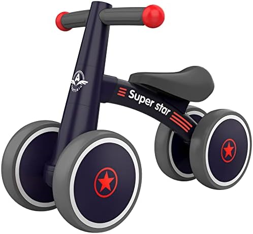 antiai Baby Balance Bike Toys for 1 Year Old Boy,Toddler Bike Ride on Toys for 12-36 Month,1st Birthday Gift for Boy Girls,No Pedal Infant 4 Wheels,Adjustable Seat,Black (Black)