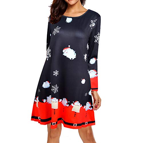 Preisvergleich Produktbild MRULIC Damen Blusenkleid Abendkleid Knielang Kleider Weihnachts Winterrock Festliches Kleid Mehrfarbig Verfügbar Schön Neujahr Herbst und Winter Kleid(A-Rot,EU-36 / CN-M)