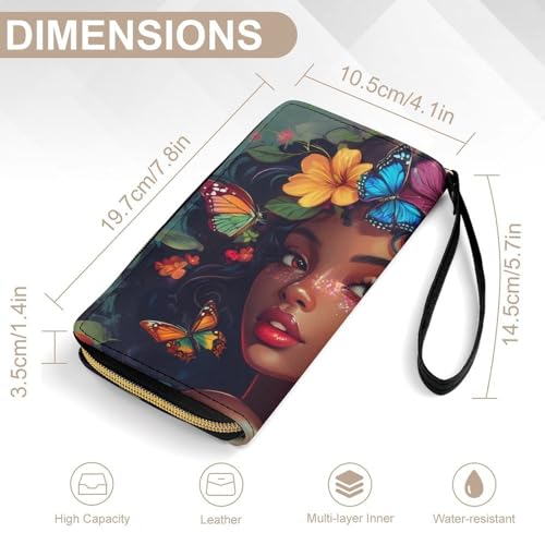 African Am-erican Flower Black Women Leather Wallets for Women Large Capacity Zip Pocket Wallet with Cord2
