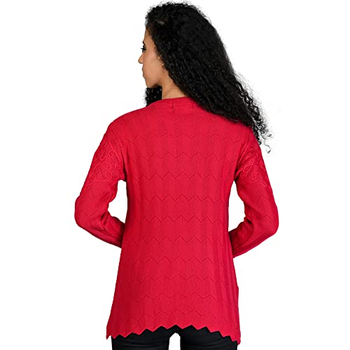 Image of LADYWILLINGTON Women Woollen Round Neck Sweater Heavy Front Long Kadai Cardigan Winter Wear Pure Wool Cardigan for Women Free Size Cotty Warm Cardigans with Side Pockets