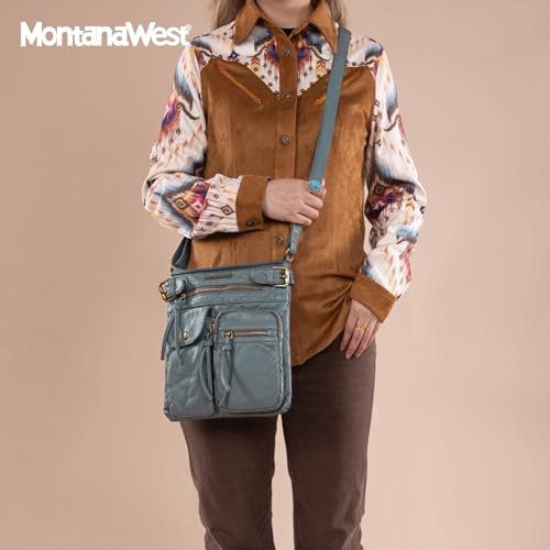 Image of Montana West Crossbody Bag for Women Multi Pocket Shoulder Medium Travel Purses Ultra Soft Washed Leather