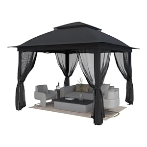 11’X11′ Gazebo Pop Up with 4 Sidewalls Mosquito Netting, Heavy Duty Patio Gazebo Canopy Tent with Double Air Roofs for Backyards, Patios, Decks, Gardens, Parks