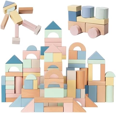 Nene Toys Bloques de Construcción de Madera 100 Piezas para Niños...