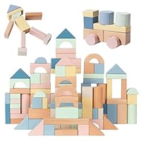 Nene Toys Blocchi di Costruzione in Legno 100 Pezzi – Blocchi Pastello in Legno FSC per Bambini da 1 Anno – Gioco Montessori di Impilamento & Ordinamento – Idea Regalo 1 2 3 Anni Bimbo Bambina
