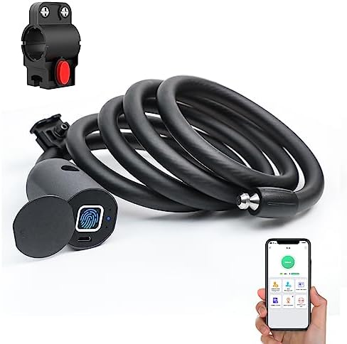 Anweller Fingerprint Cable Lock, 4.9FT Long Heavy Duty Anti Theft Bike Lock, Keyless Electronic Biometric Bluetooth Smart Lock for Bicycle Scooter Motorcycle Lawnmower Skateboard Sports Equipment