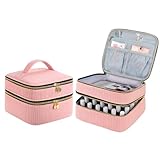 ZFZGFRCS Nail Polish Organizer- Holds 30 Bottles, Nail Organizers and Storage Double-Layer Nail Bag Organizer Case Nail Polish Holder with Handle, Nail Kit Organizer for Manicures Tools (Pink)