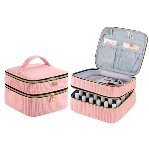 ZFZGFRCS Nail Polish Organizer- Holds 30 Bottles, Nail Organizers and Storage Double-Layer Nail Bag Organizer Case Nail Polish Holder with Handle, Nail Kit Organizer for Manicures Tools (Pink) by ZFZGFRCS - Used condition - US$17.86
