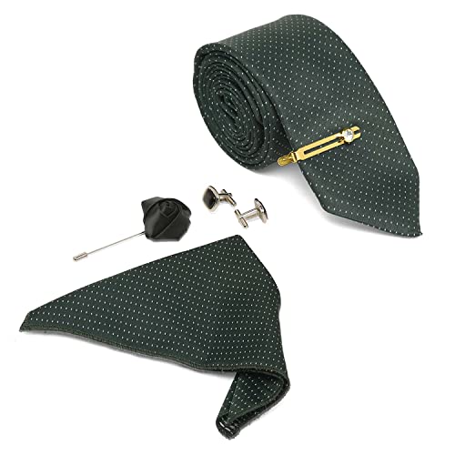 Image of MUTAQINOTI Mens Woven Premium Silk Necktie Suit Accessories Set With Pocket Square Cufflinks Brooch Golden Tie Pin (TEGP2)