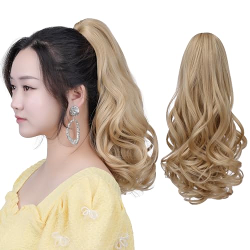 HSPCYGG Blonde Ponytail Extension 16" Wavy Claw Clip Pony Tails Extensions 5.2 OZ Synthetic Hallowmas Girls Fake Hairpieces Women