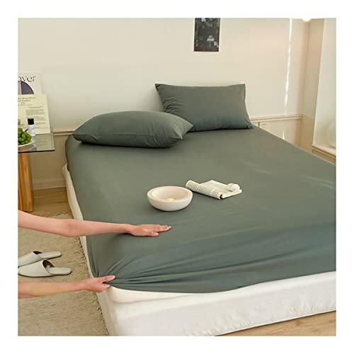 OBONG Sábana Bajera Ajustable Elástica 100% Algodón No Hace Bolas Cómoda Fundas Protectoras hasta 30cm De Colchons Antiarrugas Fácil NoPlanchado Sábanas (Color : Green A, Size : 180x200cm+28cm)
