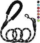 Rope Dog Leash 6.5 FT with Comfortable Padded Handle, Highly Reflective Threads, and Anti-Tangle Clip for Training Medium and Large Dogs– Outdoor Walking, Playing, Camping, Yard Use( Black )