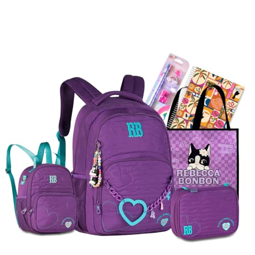 Kit Mochila Costas Escolar Feminina Rebecca Bonbon Original com Lancheira Térmica e Estojo Box (LILÁS)