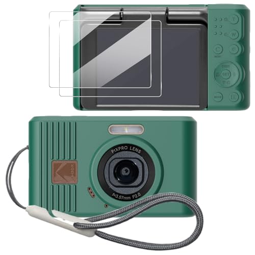 Tedubax Case for Kodak PIXPRO C1 accessories,Soft Silicone Protective Case,Comes with 2 Screen Protectors and 1 Wrist Strap - Dark green