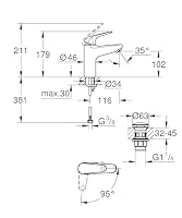 GROHE Swift, energiesparende Waschtischarmatur, Kaltwasser in Mittelstellung (Wasserhahn für Waschbecken, 18cm hoch, mit Pop-Up Ablauf, mit 3in1 Werkzeug, einfache Installation), chrom, 24329001 – Ansicht 2