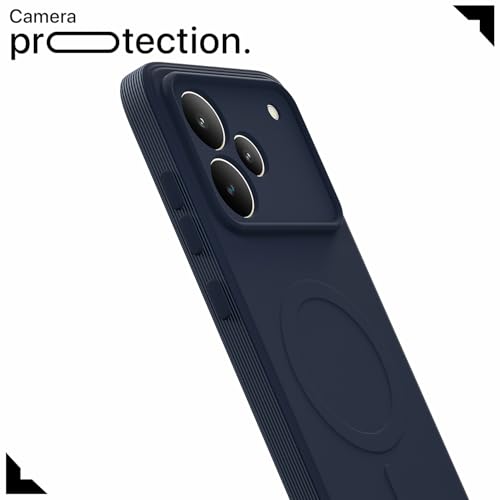 Image of Outlouders Back Cover for Realme P4 Pro 5G Soft Matte Silicone Cover with Slim Fit | Mag-Safe Logo (Not Mag-Safe Compatible) | Shockproof | Camera Protection Bumper Case (Blue)
