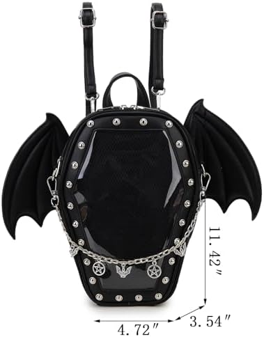 fancybag Goth Coffin Shaped Ita Backpack Clear Window Women Helallic Handbag and Crossbody Bag