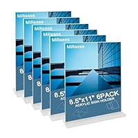 Acrylic Sign Holder 8.5\u201Dx 11\u201C, 6pack Clear Display Table Sign Stand,T-Shape Double-Side Perspex Menu Display Stand,Poster Flyer Holder Picture Paper Frame for Office Shop Store Restaurant School Retail Fair (Vertical 6 Pack 8.5x11'')