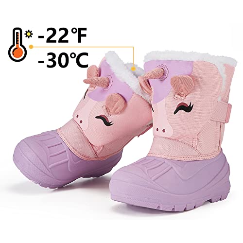 Morendl Unicorn Boots Toddler Girls Waterproof Insulated Snow Boots Cold Weather Warm Lightweight Non-Slip Faux Fur Kids Winter Boots Purple/Pink Size 5（Us Toddler） #TOP2