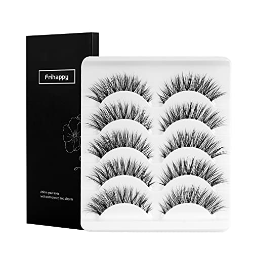 False Eyelashes Wispy Natural Look Lashes 5 Pairs Soft Faux Mink Lashes 3D 6D Volume Fluffy Frihappy Fake Eyelashes Packs DW6