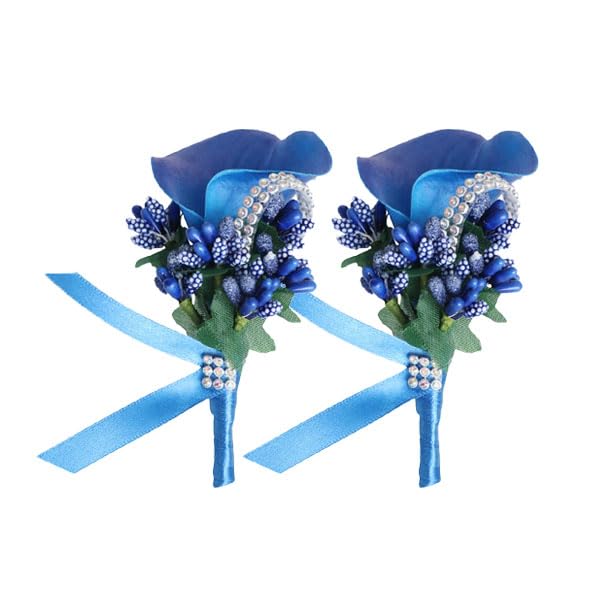 Wisafory 2 unidades Boda Boutonniere Calla Lily Solapa con imperdible Flores Artificiales Broche Hecho a Mano Corsage Ojal Flor Broche Boda Broche para Novio Azul Oscuro