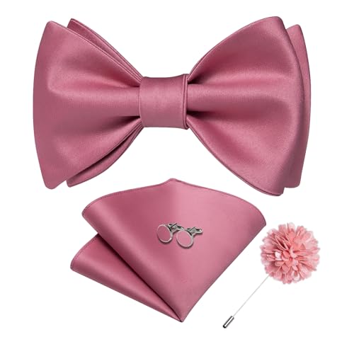 Image of DiBanGu Solid Color Bow Ties for Men Formal Satin Self Tied Bowtie with Lapel Pin Pocket Square Cufflinks for Wedding Party