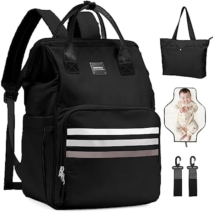 WEFLIER Diaper Bag Backpack, Baby Essentials Travel Bag, Multi function Waterproof Small Diaper Bag for Baby Girl, Baby Bag with Changing Station and Teto Bag, Stroller Straps – Unisex,Black