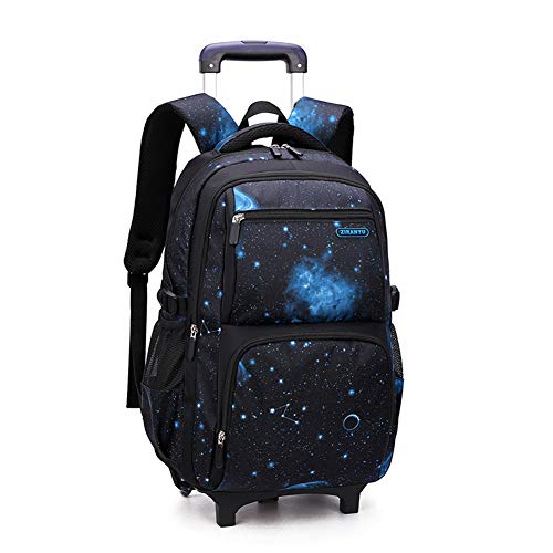 VIDOSCLA Elementary Galaxy Teens Rolling Backpack Kids Boys Luggage with Wheels Trolly BookBag for School-2 Wheels
