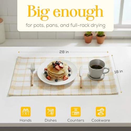 Image of Kitchen Towels Set of 4 Dish Towels Yellow n White Waffle Weave Cotton Hand Towels, 18 x 28 Absorbent Kitchen Linens