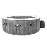 Intex 28440EX - PureSpa Vasca Idromassaggio Gonfiabile Greywood Deluxe, 4 posti, 140 Getti, Riscaldatore, PVC, Grigio, 196x71 cm