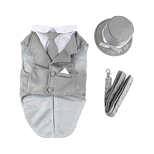 Midlee Dog Tuxedo Wedding Suit- Gray Top Hat & Leash (5Xl) #TOP1