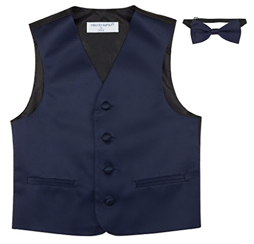 Image of BOY'S Dress Vest & BOW Tie Solid NAVY BLUE Color BowTie Set