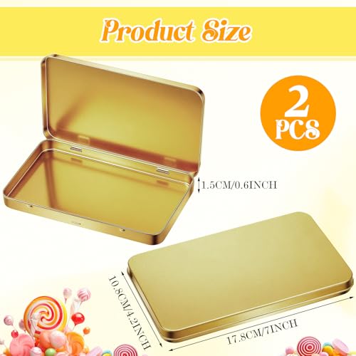Image of Geiserailie 2 Pack Rectangular Metal Tin Box with Lid Metal Hinged Lid Tin Mini Paint Storage Box Empty Container Storage for Watercolor Jewelry Pen Candy Craft Organizer 7.0 x 4.2 x 0.6'' (Gold)