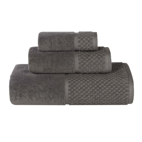 SUPERIOR Cotton Bathroom Towel Set, Plush Absorbent, 3 Piece, Charcoal