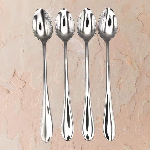 Qtlines Latte Coffee Spoons Set of 4 Long Handle Tea Spoons in Fine Design Stainless Steel Coffee Tea Spoon for Mixing Drinks Tea Latte Espresso, Kitchen Utensil Tea & Dessert Spoon