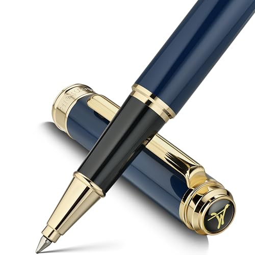 MCNTEIK 317 Rollerball - Stunning Luxury Blue Lacquer Pen with 24K Gold Finish, Schmidt Black Ink Refill, Fancy Gift Set for Men & Women, Professional, Graduation Executive Office, Nice Classic Pens