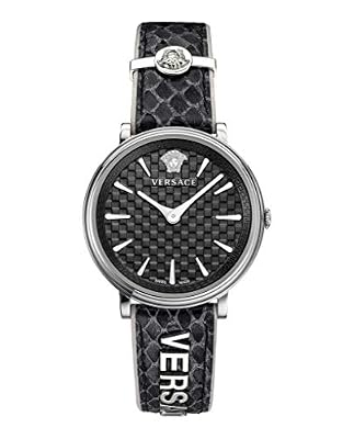 Versace Orologio analogico al quarzo da donna con cinturino in pelle VE81009 19, argento, Bracciale
