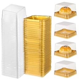 VALICLUD Moon Cake Boxes 50 Pack Square Mini Cake Box with Lid Clear Plastic Food Storage Containers for Small Mooncakes Egg Yolk Cupcakes Pastries Gift Packaging 2.16 X 2.16 X 1.57 in