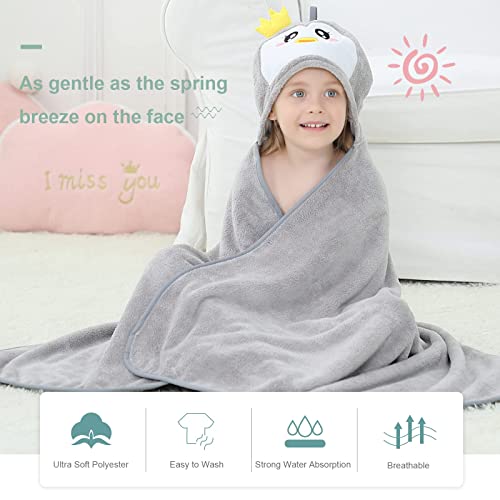 Michley Cartoon Hooded Baby Towel Unisex, Premium Soft Swimming Bathrobe Large Washcloths 31.5" X 53" For 0-9T (Penguin) #TOP5
