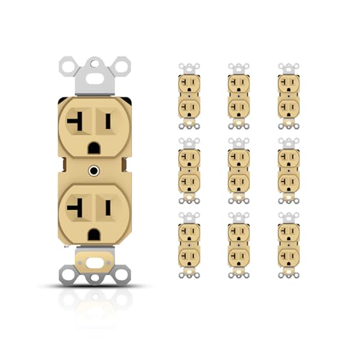 TOPELER Duplex Receptacle Outlet 20A Standard Electrical Wall Outlets for Commercial and Residential Non-Tamper Resistant Receptacle 2 Pole 3-Wire Self-Grounding UL Listed Gold 10 Pack