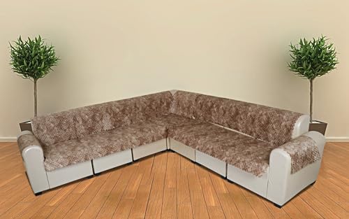 Image of l Shape Sofa Cover 7 Seater | Velvet Quilted Anti-Slip Sofa Cover Protector Covers | Sofa Cover for Living Room | Sofa Slipcovers | 4+3 (L-Shape) Quilted Luxe (Sand Beige)