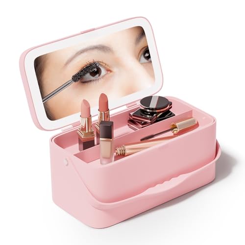 Buqikma 3-Color LED Makeup Mirror - Rechargeable Pink Vanity