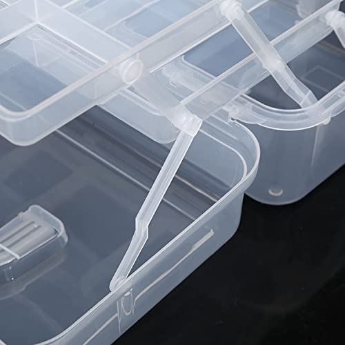 Image of Tosnail 12-Inch 3 Layers Plastic Craft Organizer Box Storage Container First Aid Carrying Case for Sewing, Painting, Arts - Clear