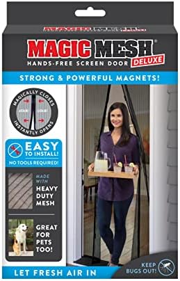 Magic Mesh Deluxe- Black- Hands Free Magnetic Screen Door, Mesh Curtain Keeps Bugs Out, Frame Hook & Loop, Hands Free, Pet & Kid Friendly- Fits Doors up to 39 x 83 Inches