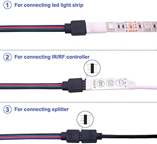 JZK 15pcs Solderless LED Light Strip Extension Cable Connector Wire Jumper Female with 10mm 4 pin Connector for RGB LED Ribbon Adapter Cable RGB 5050 LED Strip Light